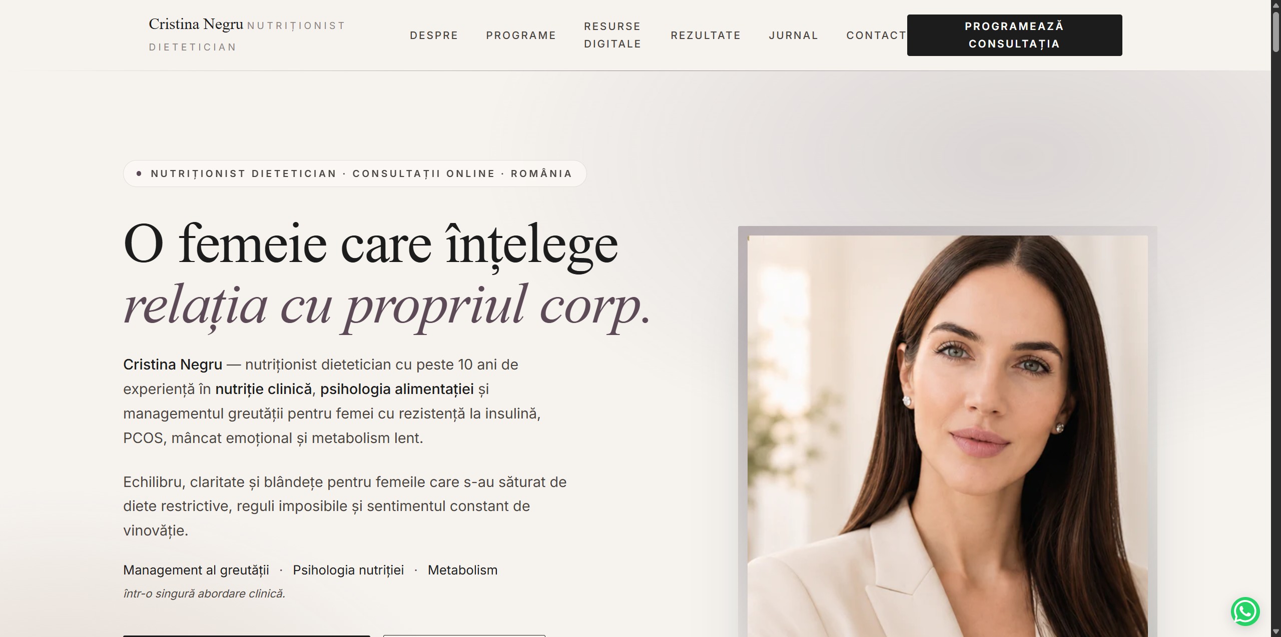 Cristina Negru Nutritionist website screenshot